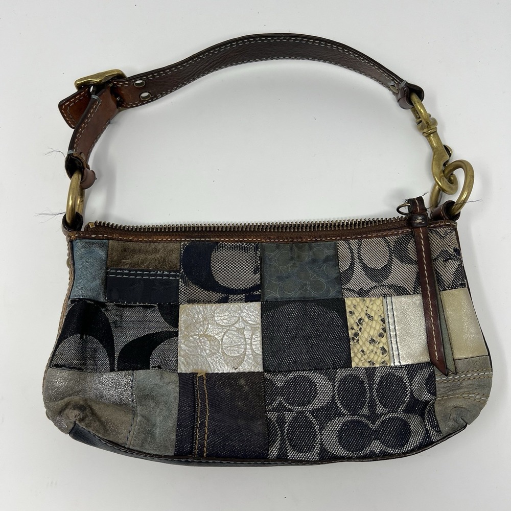 Vintage Coach Signature Patchwork Multi Denim Small Baguette Handbag B063-40005